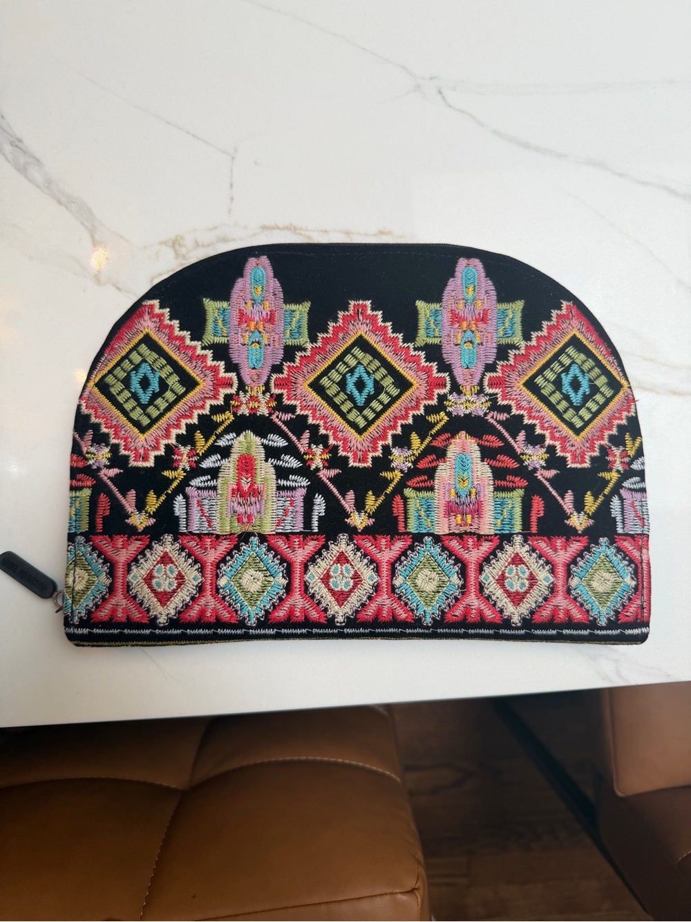 Johnny Was Black Multicolor Embroidered Travel Pouch